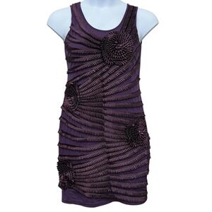 Vienna Dress Womens Large Purple Embellished‎ Rosette Ruffle Cocktail Sleeveless